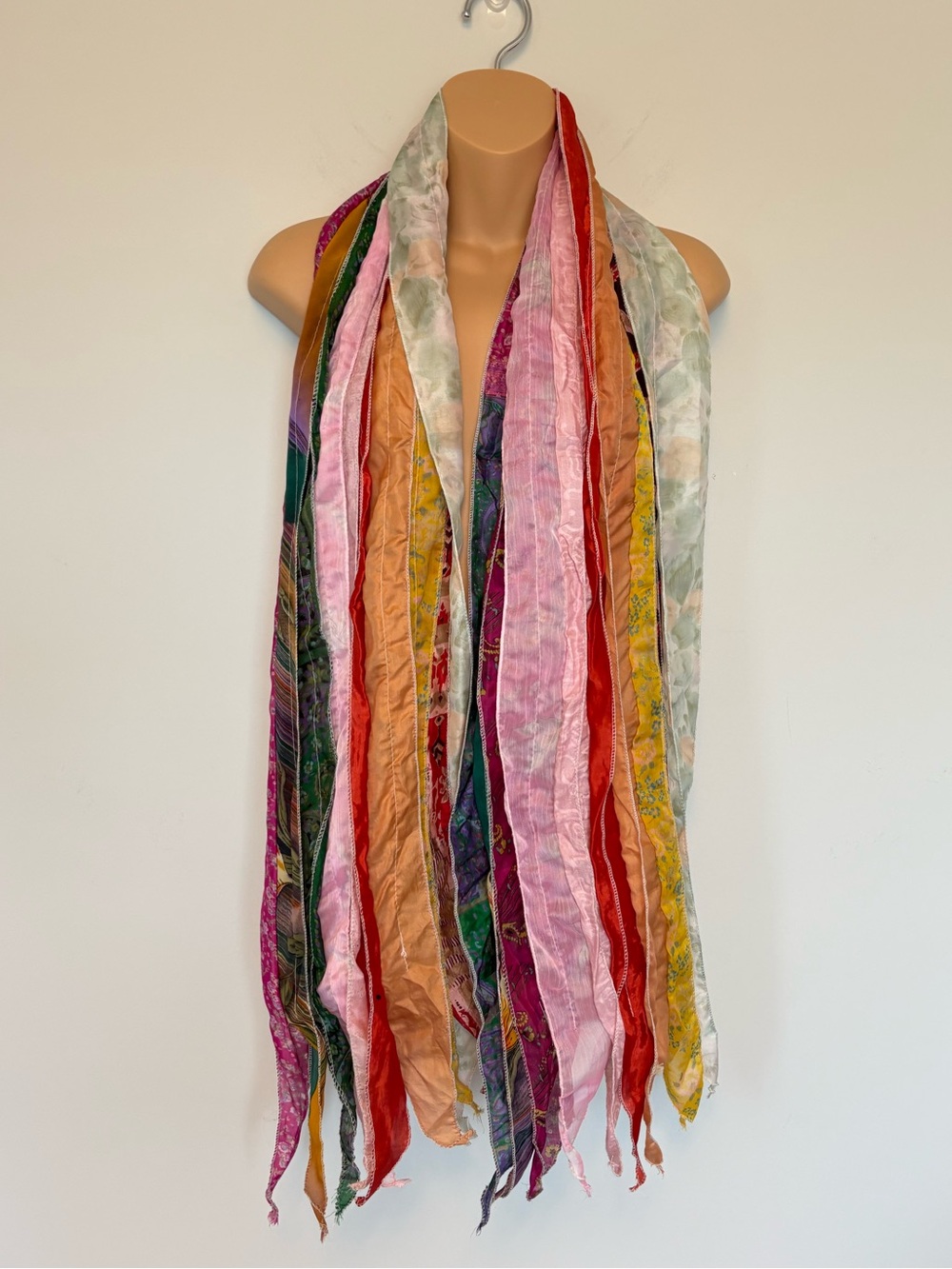 Alexa's Angels Multi Color Ribbon Patchwork Silk Blend Scarf Boho Festival